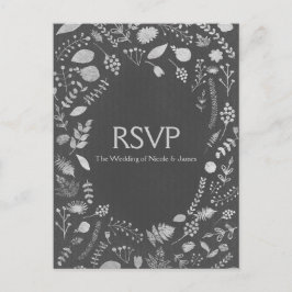 Charcoal Gray & Silver Floral Wedding RSVP Card Einladungspostkarte
