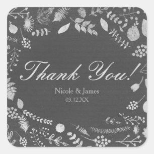 Charcoal Gray & Silver Floral Wedding Stickers