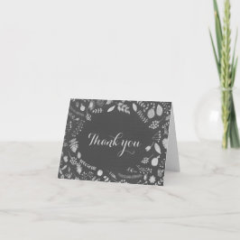 Charcoal Gray & Silver Floral Wedding Vielen Dank Dankeskarte