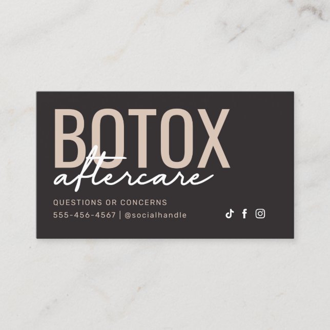 Charcoal Gray & Taupe Botox Aftercare Card Visitenkarte (Vorderseite)