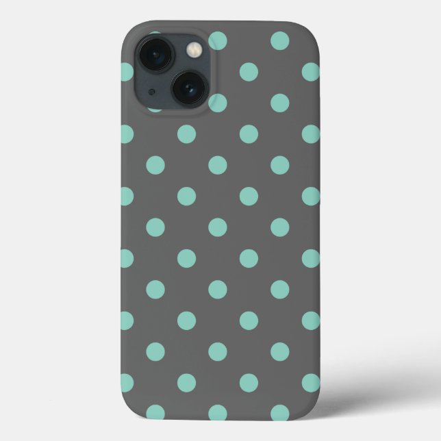 Charcoal Gray und Aqua Polka Dots Case-Mate iPhone Hülle (Rückseite)