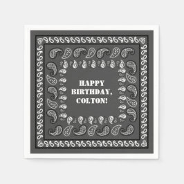 Charcoal Gray Western Bandana Print Geburtstagspar Serviette