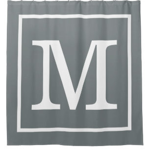 Charcoal Gray White Gerahmt XL Initial Monogram Duschvorhang