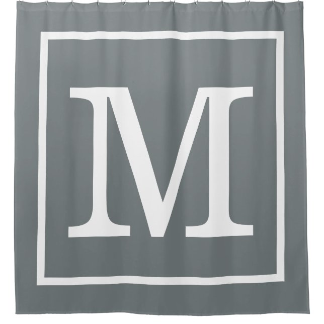 Charcoal Gray White Gerahmt XL Initial Monogram Duschvorhang (Vorderseite)