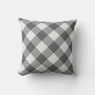 Charcoal Gray White Gingham Pattern Country Kissen