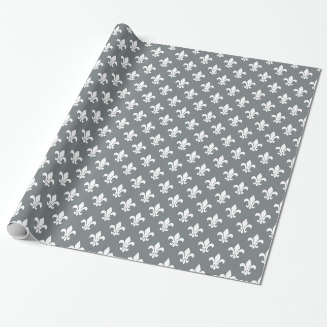 Charcoal Gray White Lilie Pattern Geschenkpapier (Ungerollt)