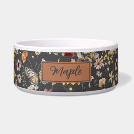 Charcoal Gray Wildflower Personalized Pet Napf