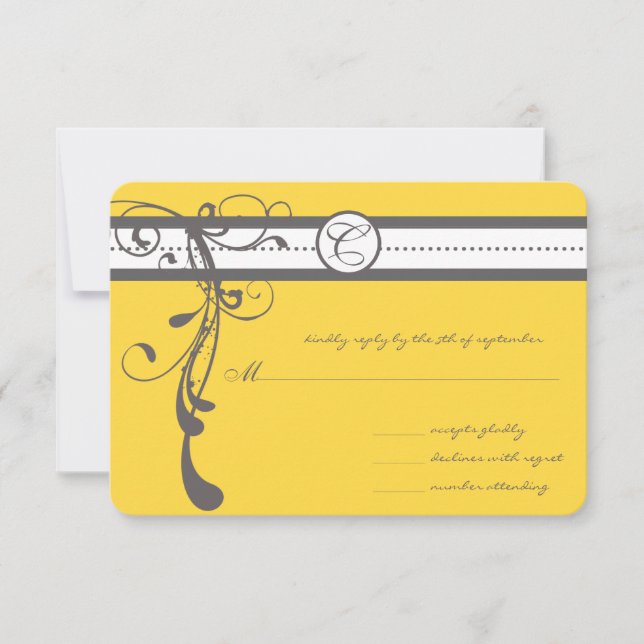 Charcoal Gray Wirbel Bight Yellow Wedding RSVP (Vorderseite)