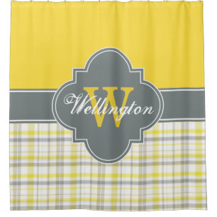 Charcoal Gray Yellow Madras Kariert 1ICB Ribbon Na Duschvorhang