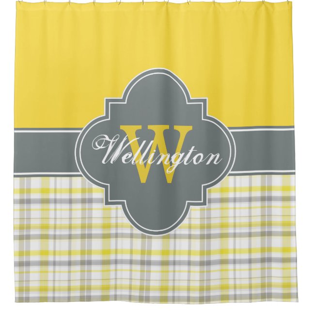 Charcoal Gray Yellow Madras Kariert 1ICB Ribbon Na Duschvorhang (Vorderseite)