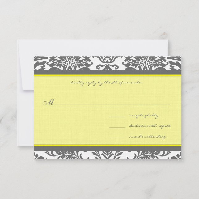 Charcoal Gray & Yellow Wedding RSVP Karte (Vorderseite)