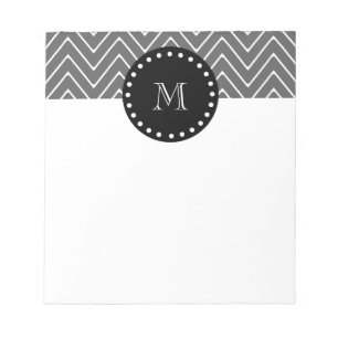 Charcoal Gray Zickzack Pattern   Schwarze Monogram Notizblock