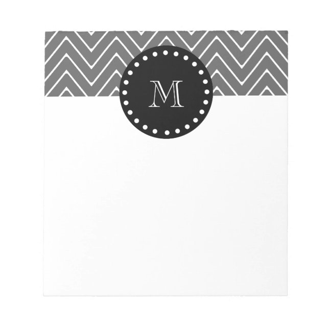 Charcoal Gray Zickzack Pattern | Schwarze Monogram Notizblock (Vorderseite)