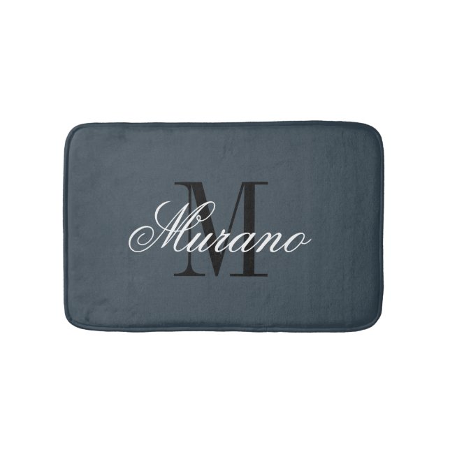 Charcoal grey bath mat with elegant name monogram badematte (Vorderseite)