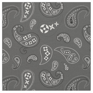 Charcoal Grey Paisley Western Bandana Print Stoff