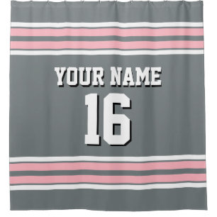 Charcoal Grey Pink White Stripes Sports Jersey Duschvorhang