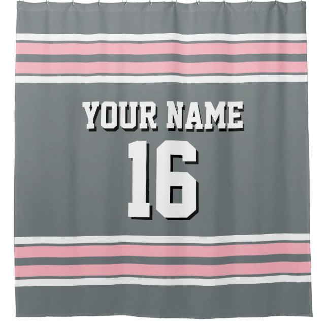 Charcoal Grey Pink White Stripes Sports Jersey Duschvorhang (Vorderseite)