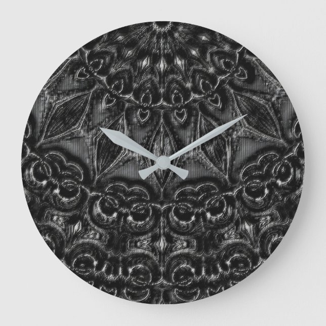 Charcoal Mandala Große Wanduhr (Vorderseite)