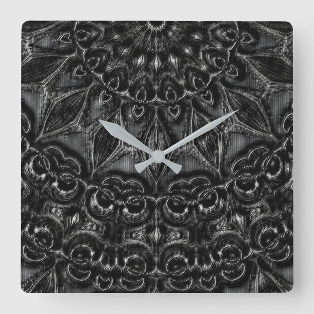 Charcoal Mandala Quadratische Wanduhr (Vorderseite)