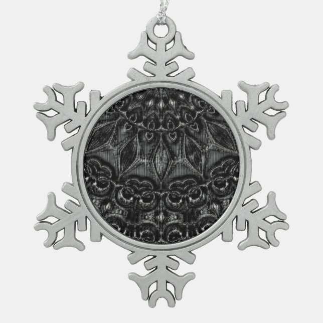 Charcoal Mandala Schneeflocken Zinn-Ornament (Vorderseite)