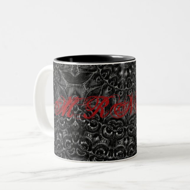 Charcoal Mandala Zweifarbige Tasse (Vorderseite Links)