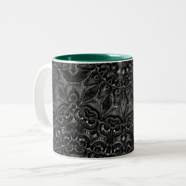 Charcoal Mandala Zweifarbige Tasse (Vorderseite Links)