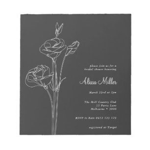 Charcoal Minimalistisch Floral Brautparty Einladun Notizblock