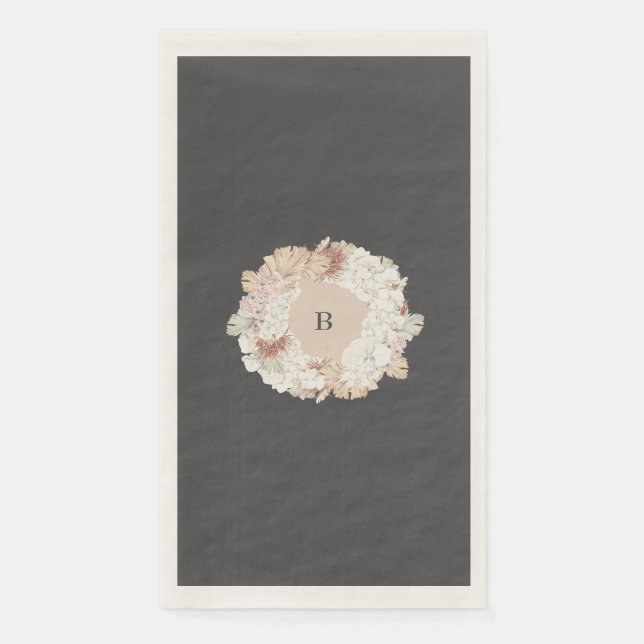 Charcoal Pampas Wreath Cream Boho Monogram Wedding Serviette (Vorderseite)