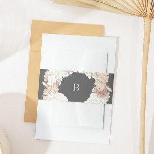Charcoal Pampas Wreath Gray Boho Monogram Wedding Einladungsbanderole