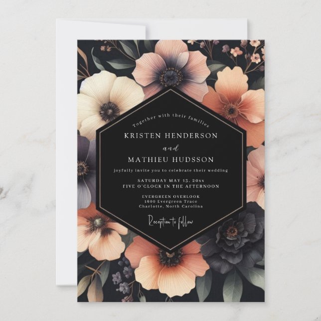 Charcoal & Peach Luminous Wedding Einladung (Vorderseite)