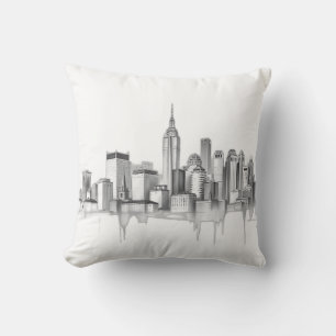 Charcoal Pencil Urban Skyline Sketch Kissen