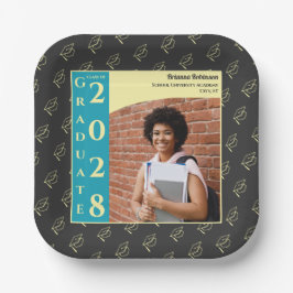 Charcoal Photo Modern Graduation Cap Party Pappteller