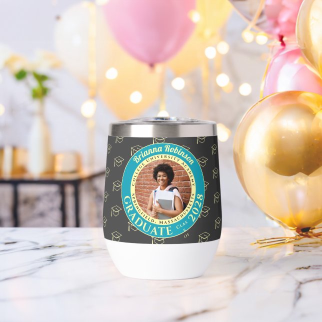 Charcoal Photo Modern Graduation Gift Tumbler (Junggesellenabschied (gedreht))