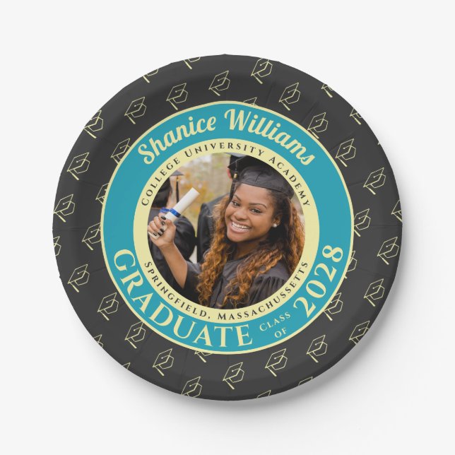 Charcoal Photo Modern Graduation Party Pappteller (Vorderseite)