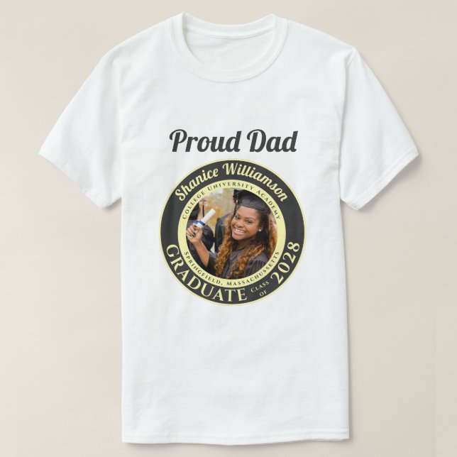 Charcoal Photo Modern Graduation Proud Dad T-Shirt (Design vorne)