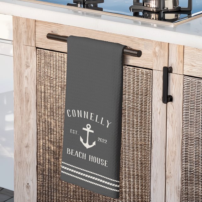 Charcoal Rustic Anchor Personalisiert Beach House Geschirrtuch (Von Creator hochgeladen)