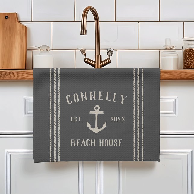Charcoal Rustic Anchor Personalisiert Beach House Geschirrtuch (Von Creator hochgeladen)