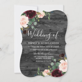 Charcoal Rustic Red Wine Floral Burgundy Wedding Einladung