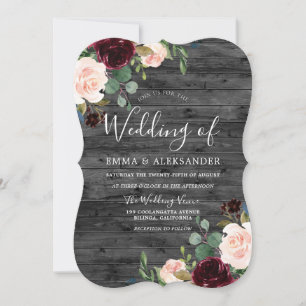 Charcoal Rustic Red Wine Floral Burgundy Wedding Einladung
