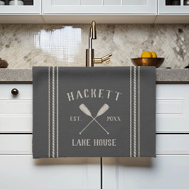 Charcoal Rustikale Oars Personalisiertes Lake Hous Geschirrtuch
