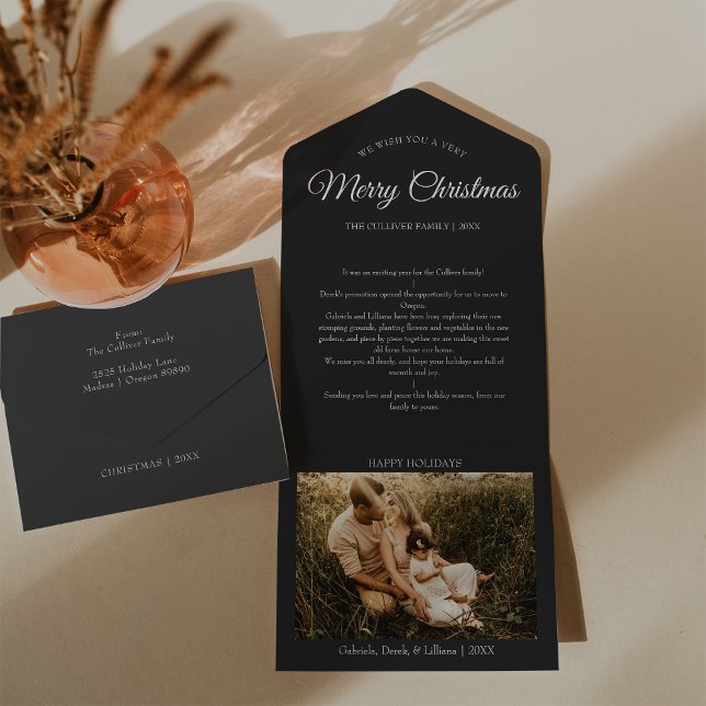 Charcoal Sehr frohe Weihnachtsbrief Foto Collage All In One Einladung (Von Creator hochgeladen)