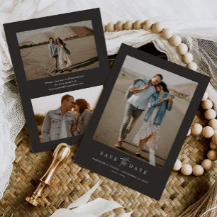 Charcoal Simple Modern Minimalistisch Drei Foto Save The Date