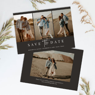 Charcoal Simple Modern Minimalistisch Four Foto Save The Date