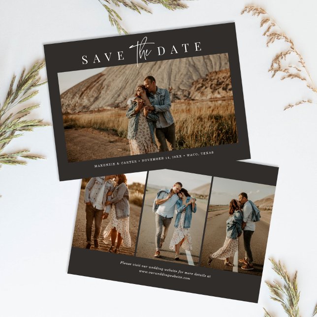 Charcoal Simple Modern Minimalistisch Four Foto Save The Date (Von Creator hochgeladen)