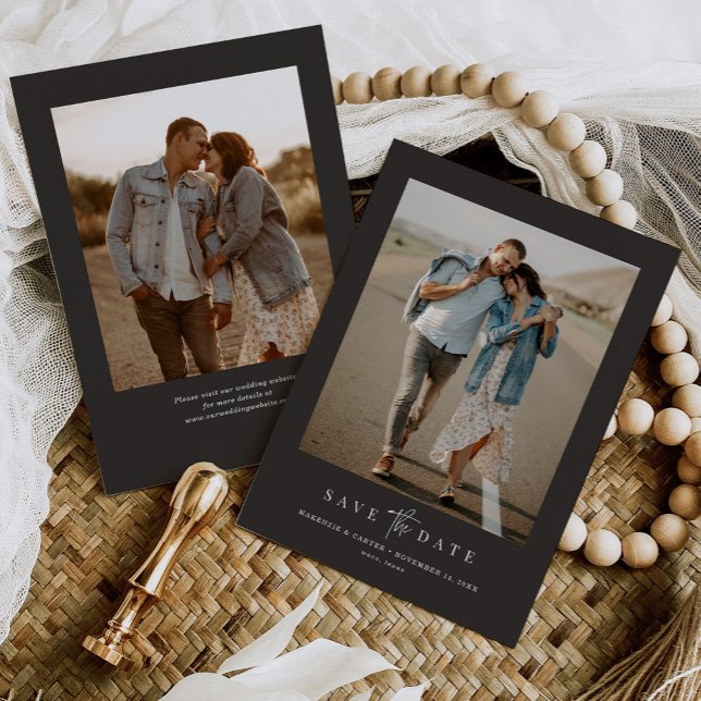 Charcoal Simple Modern Minimalistisch Zwei Foto Save The Date (Von Creator hochgeladen)