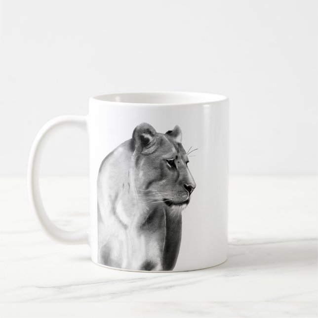 Charcoal Sketch Lioness Female Lion Kaffeetasse (Links)