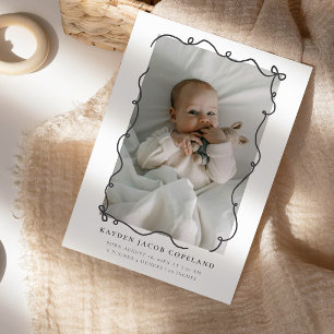 Charcoal Squiggly Bows Birth Announcement Foto Ankündigung