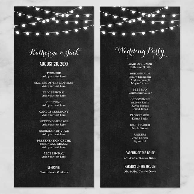 Charcoal String Lights Hochzeitsprogramm Programm (Von Creator hochgeladen)
