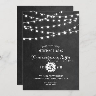 Charcoal String Lights Housewarming Party laden Einladung