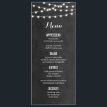 Charcoal String Lights Wedding Menu Card Menükarte<br><div class="desc">Moderne Hochzeitskarte mit schlichter, eleganter Linienleuchte, die über das Oberteil hängt und eine elegante Mischung aus modernen und kalligraphischen Script-Schriftart auf einem Imitat mit Aquarelltextur. Ein schlichtes und stilvolles Design, perfekt für den Sommer! Klicken Sie auf die Schaltfläche IT CUSTOMIZE, um Schriftart anzupassen, Text zu verschieben und Ihr eigenes einzigartiges...</div>